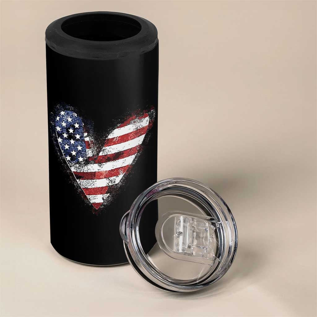 4th of July American Flag Heart USA Patriotic 4 in 1 Can Cooler Tumbler - Wonder Print Shop