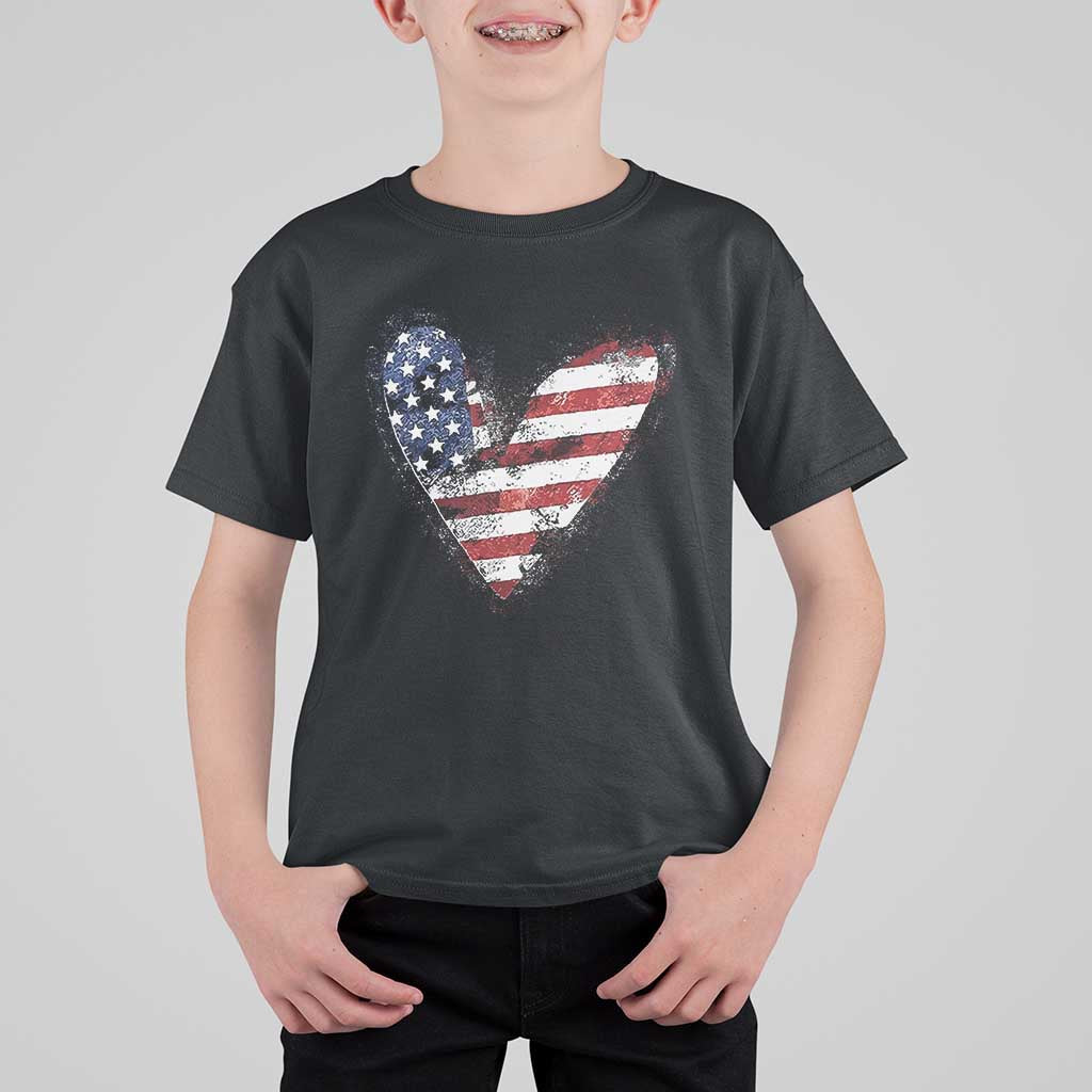 4th of July American Flag Heart USA Patriotic T Shirt For Kid - Wonder Print Shop