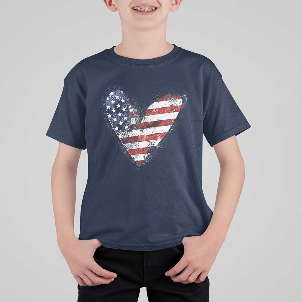 4th of July American Flag Heart USA Patriotic T Shirt For Kid - Wonder Print Shop