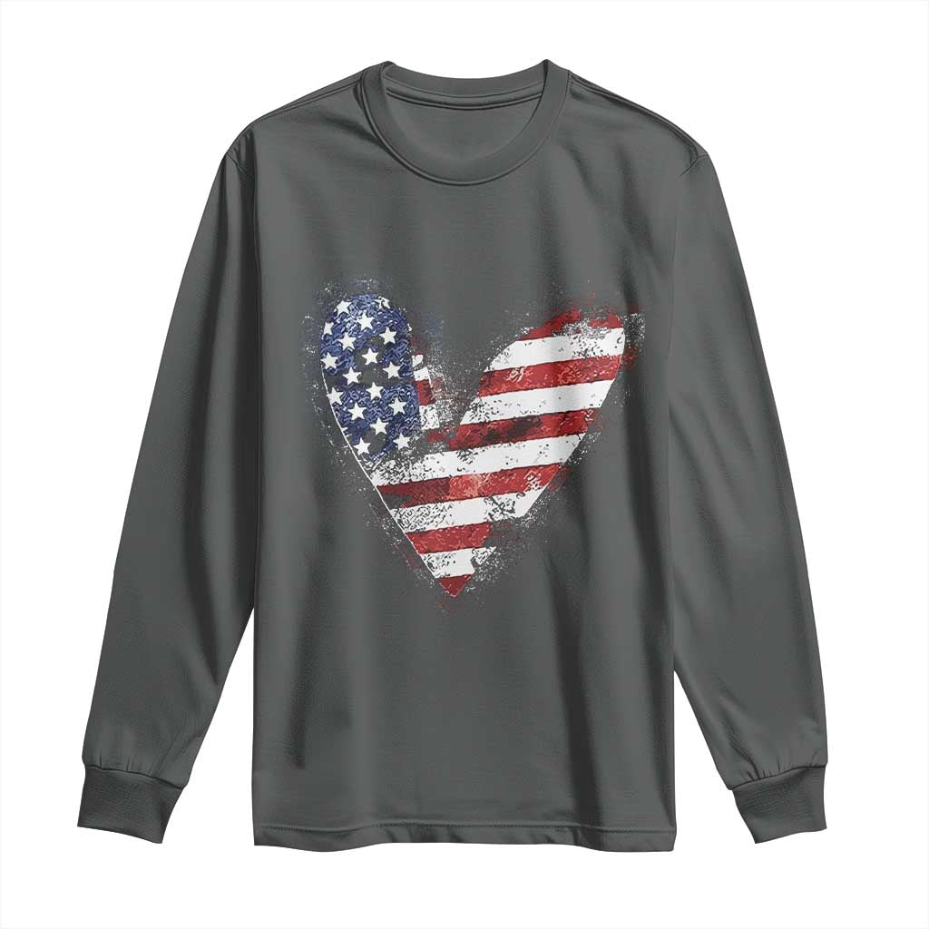 4th of July American Flag Heart USA Patriotic Long Sleeve Shirt - Wonder Print Shop