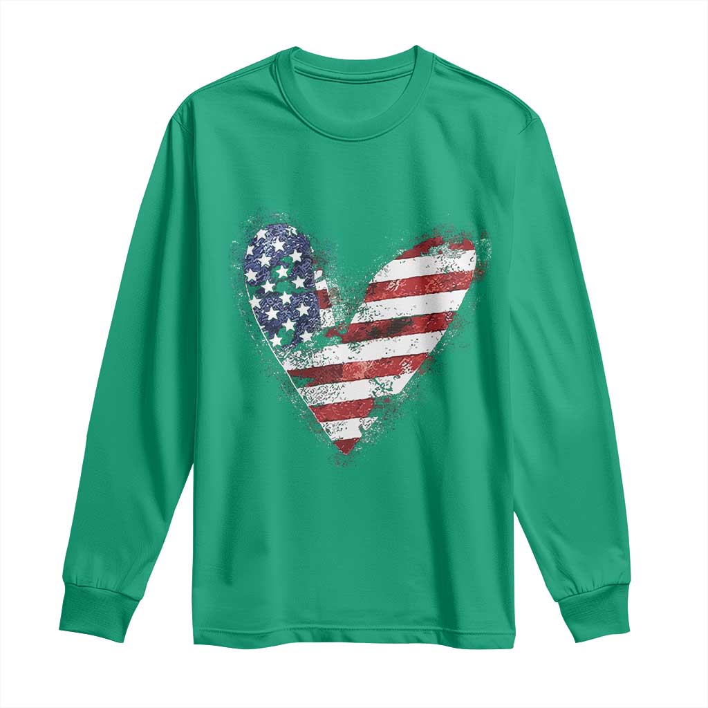 4th of July American Flag Heart USA Patriotic Long Sleeve Shirt - Wonder Print Shop