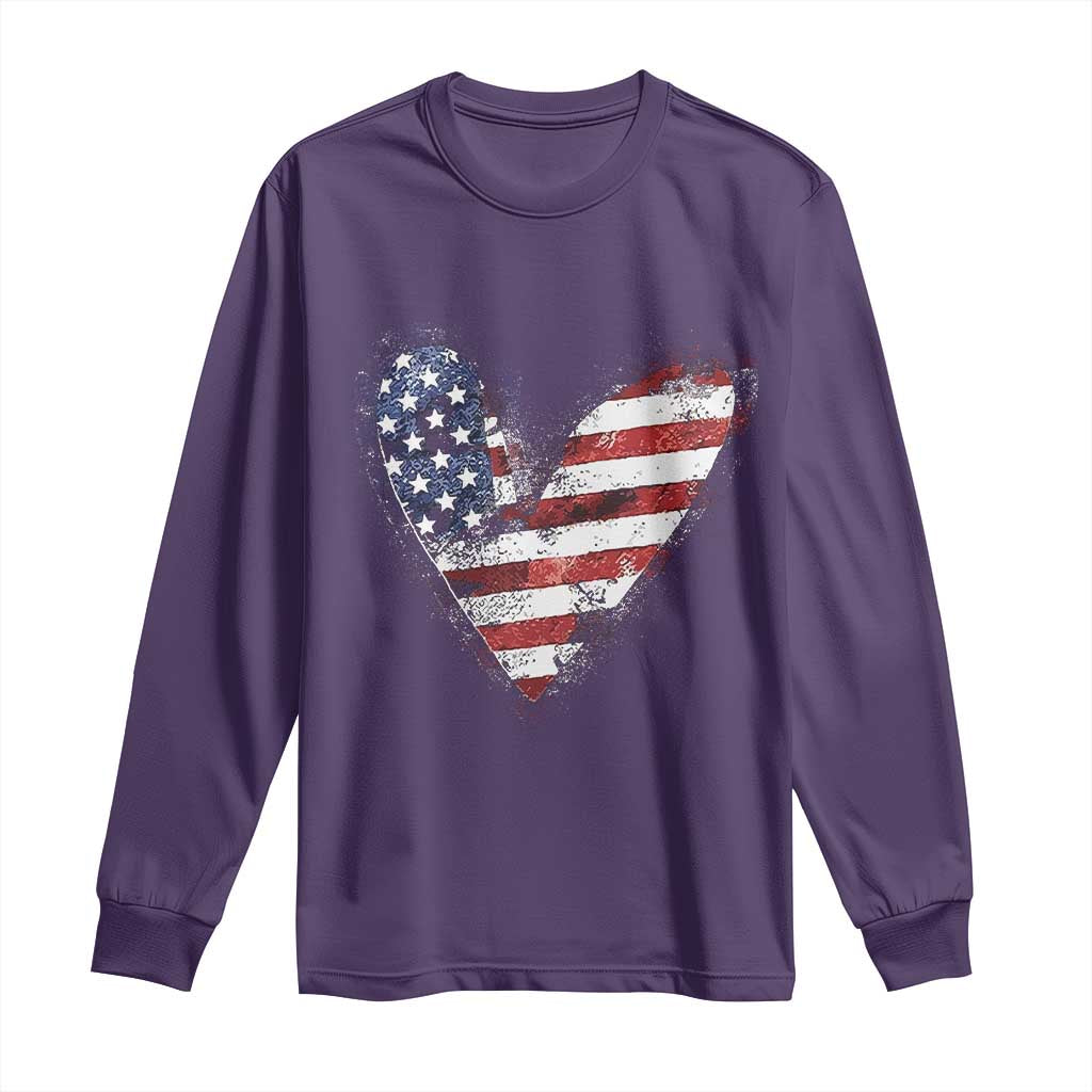 4th of July American Flag Heart USA Patriotic Long Sleeve Shirt - Wonder Print Shop