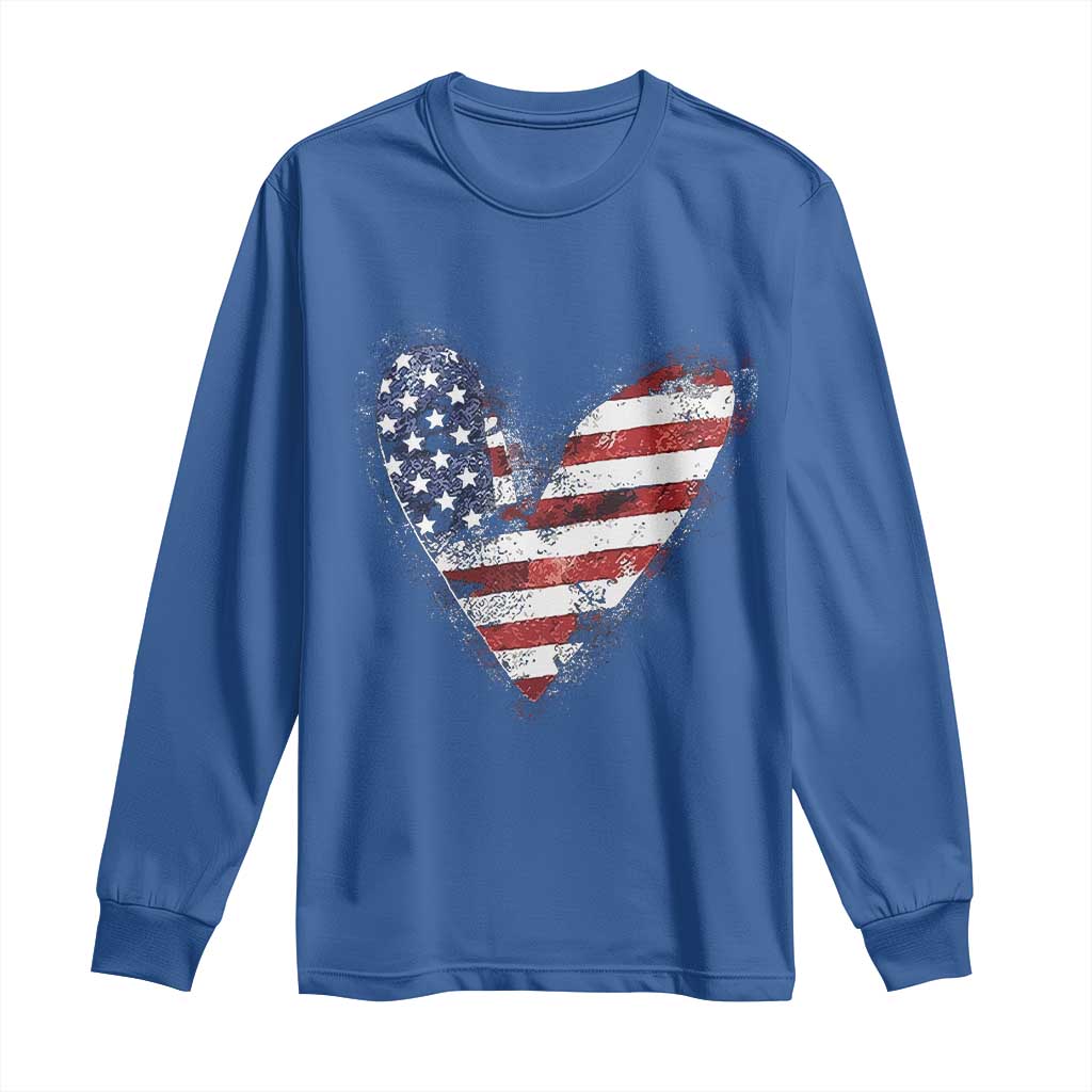 4th of July American Flag Heart USA Patriotic Long Sleeve Shirt - Wonder Print Shop