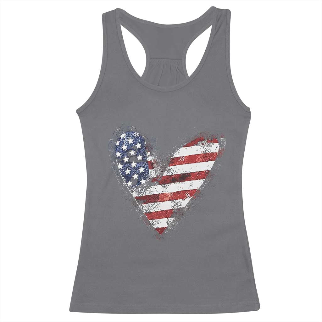 4th of July American Flag Heart USA Patriotic Racerback Tank Top - Wonder Print Shop