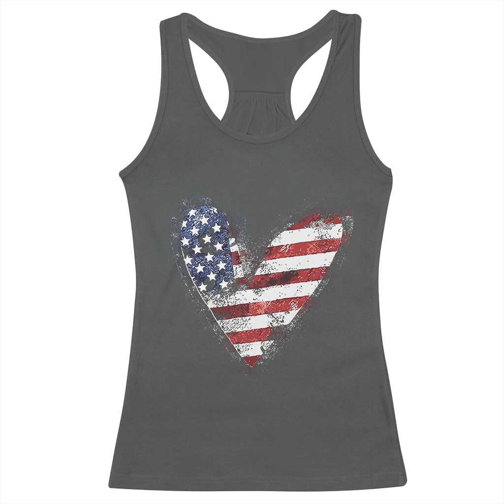 4th of July American Flag Heart USA Patriotic Racerback Tank Top - Wonder Print Shop