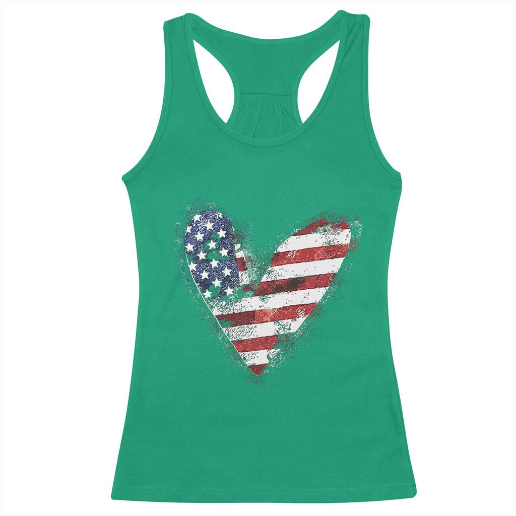 4th of July American Flag Heart USA Patriotic Racerback Tank Top - Wonder Print Shop
