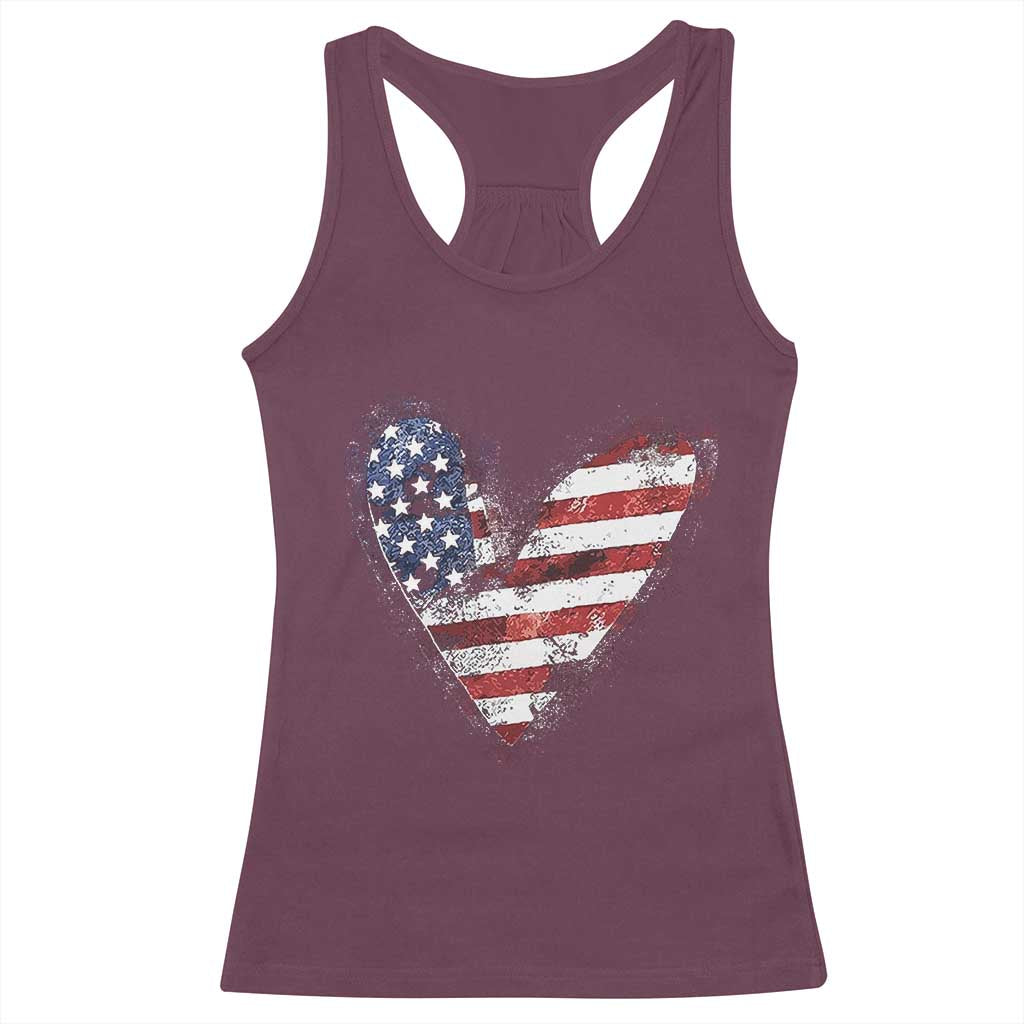 4th of July American Flag Heart USA Patriotic Racerback Tank Top - Wonder Print Shop