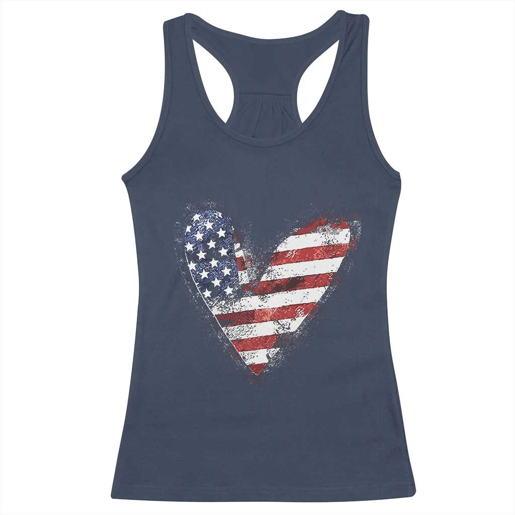 4th of July American Flag Heart USA Patriotic Racerback Tank Top - Wonder Print Shop