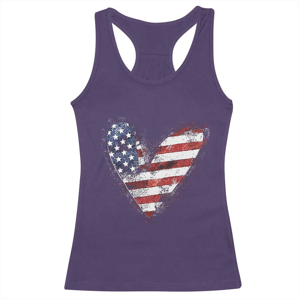 4th of July American Flag Heart USA Patriotic Racerback Tank Top - Wonder Print Shop