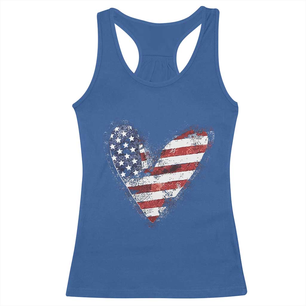 4th of July American Flag Heart USA Patriotic Racerback Tank Top - Wonder Print Shop