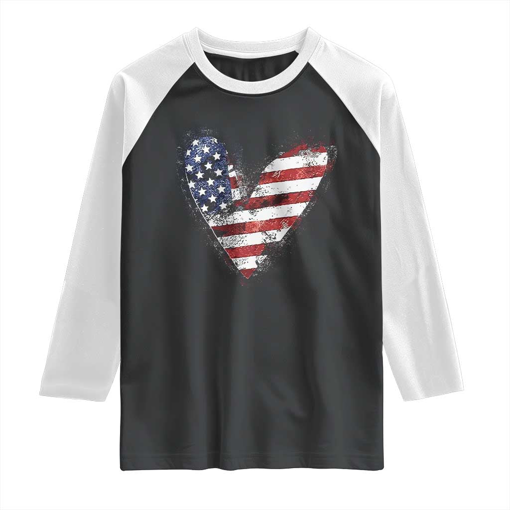 4th of July American Flag Heart USA Patriotic Raglan Shirt - Wonder Print Shop