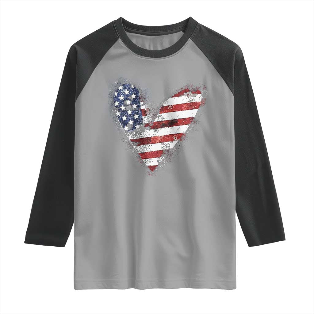 4th of July American Flag Heart USA Patriotic Raglan Shirt - Wonder Print Shop