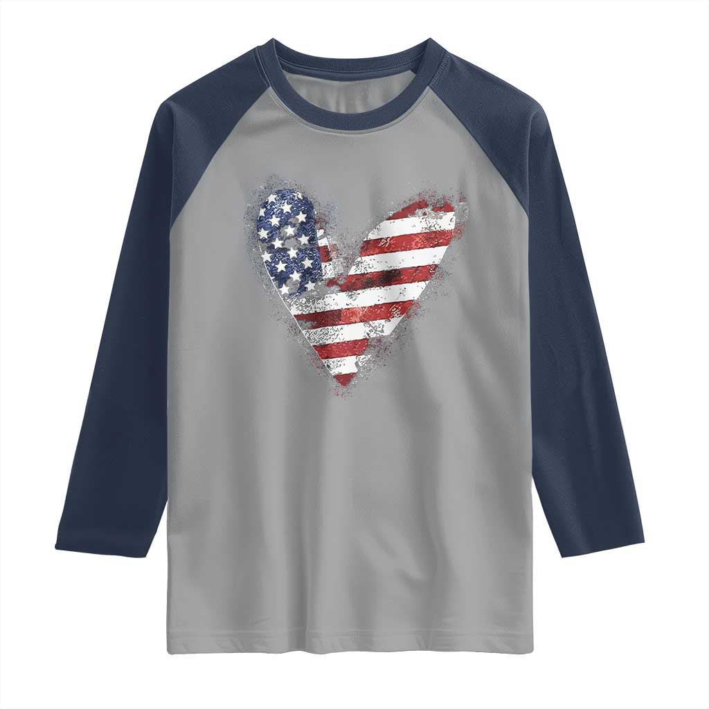 4th of July American Flag Heart USA Patriotic Raglan Shirt - Wonder Print Shop