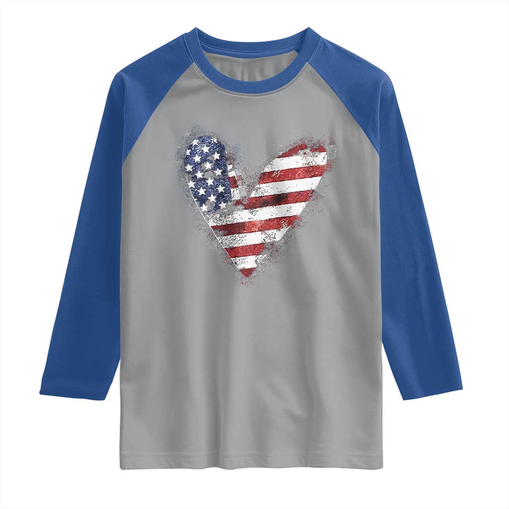 4th of July American Flag Heart USA Patriotic Raglan Shirt - Wonder Print Shop