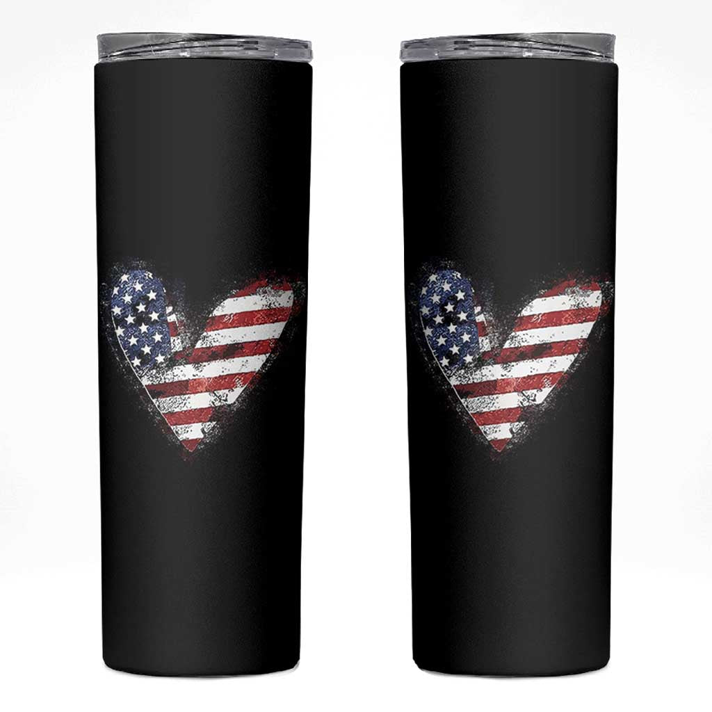 4th of July American Flag Heart USA Patriotic Skinny Tumbler - Wonder Print Shop