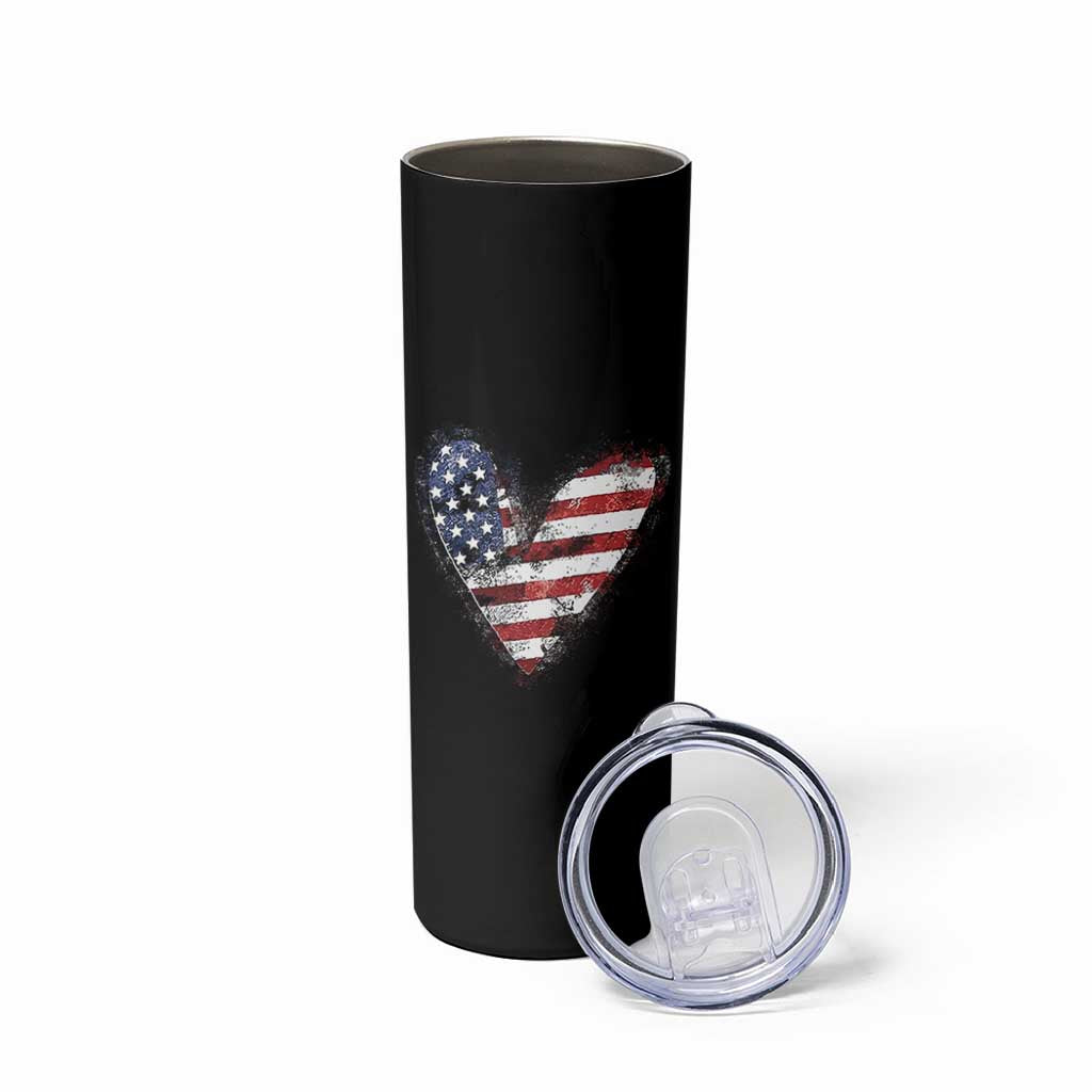 4th of July American Flag Heart USA Patriotic Skinny Tumbler - Wonder Print Shop