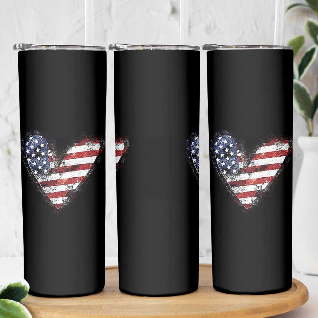 4th of July American Flag Heart USA Patriotic Skinny Tumbler - Wonder Print Shop