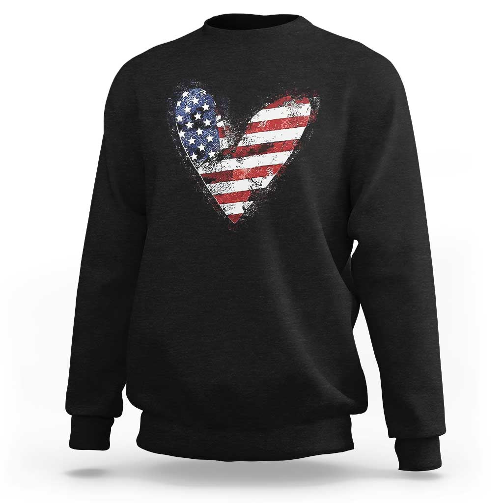 4th of July American Flag Heart USA Patriotic Sweatshirt - Wonder Print Shop