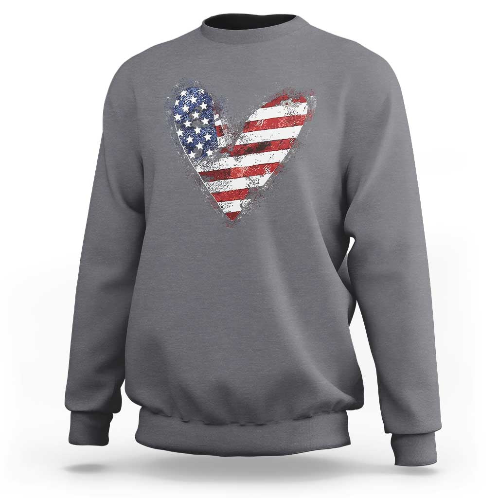 4th of July American Flag Heart USA Patriotic Sweatshirt - Wonder Print Shop