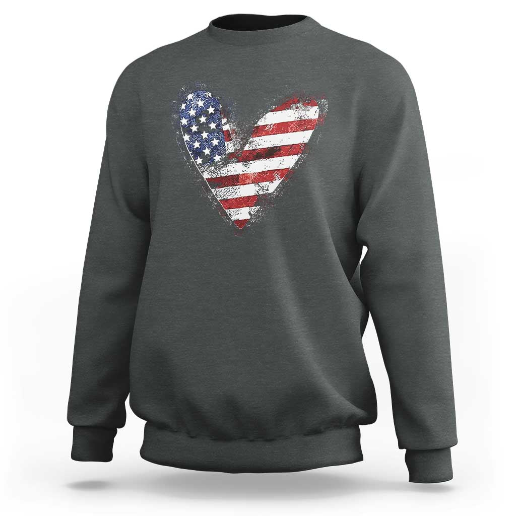 4th of July American Flag Heart USA Patriotic Sweatshirt - Wonder Print Shop