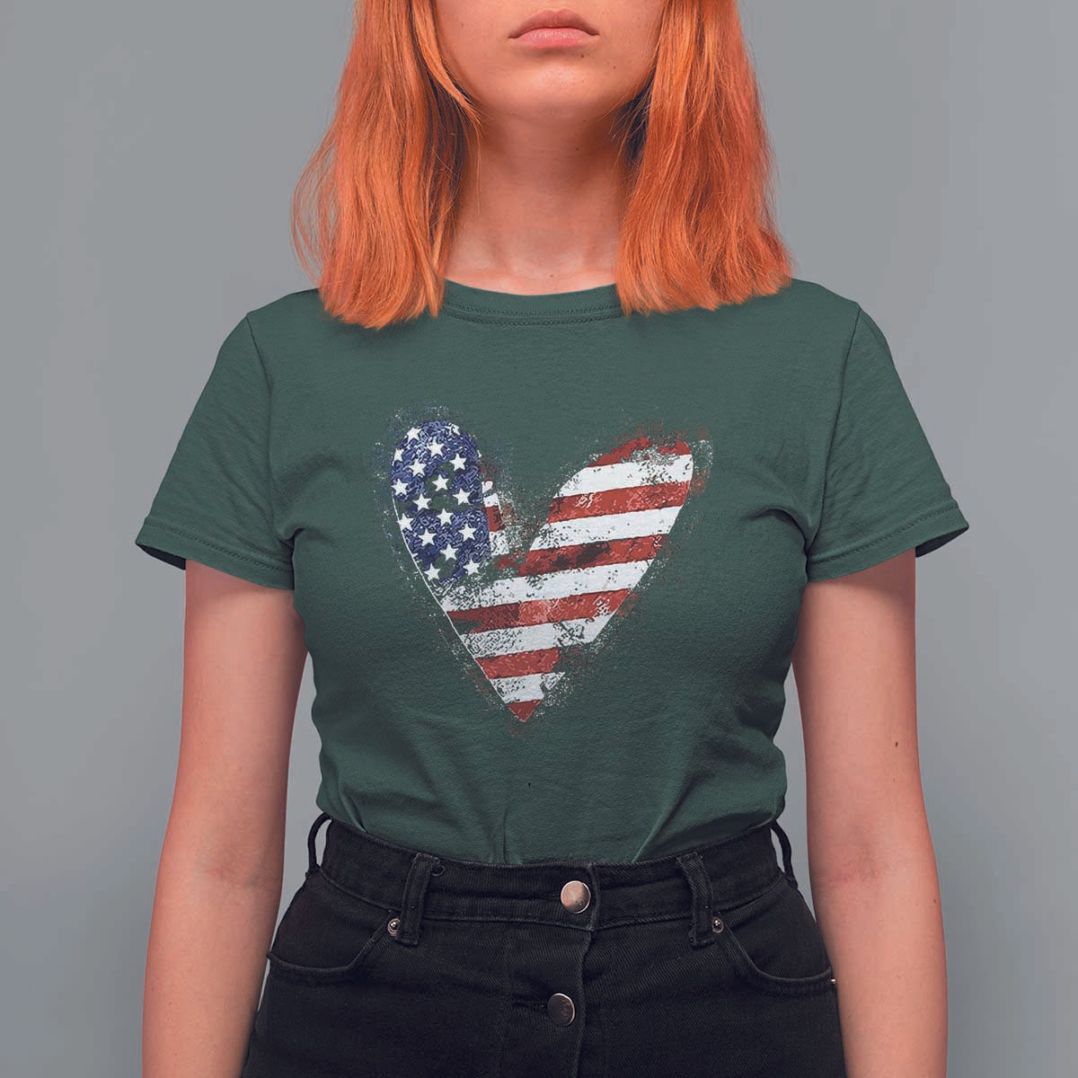 4th of July American Flag Heart USA Patriotic T Shirt For Women - Wonder Print Shop