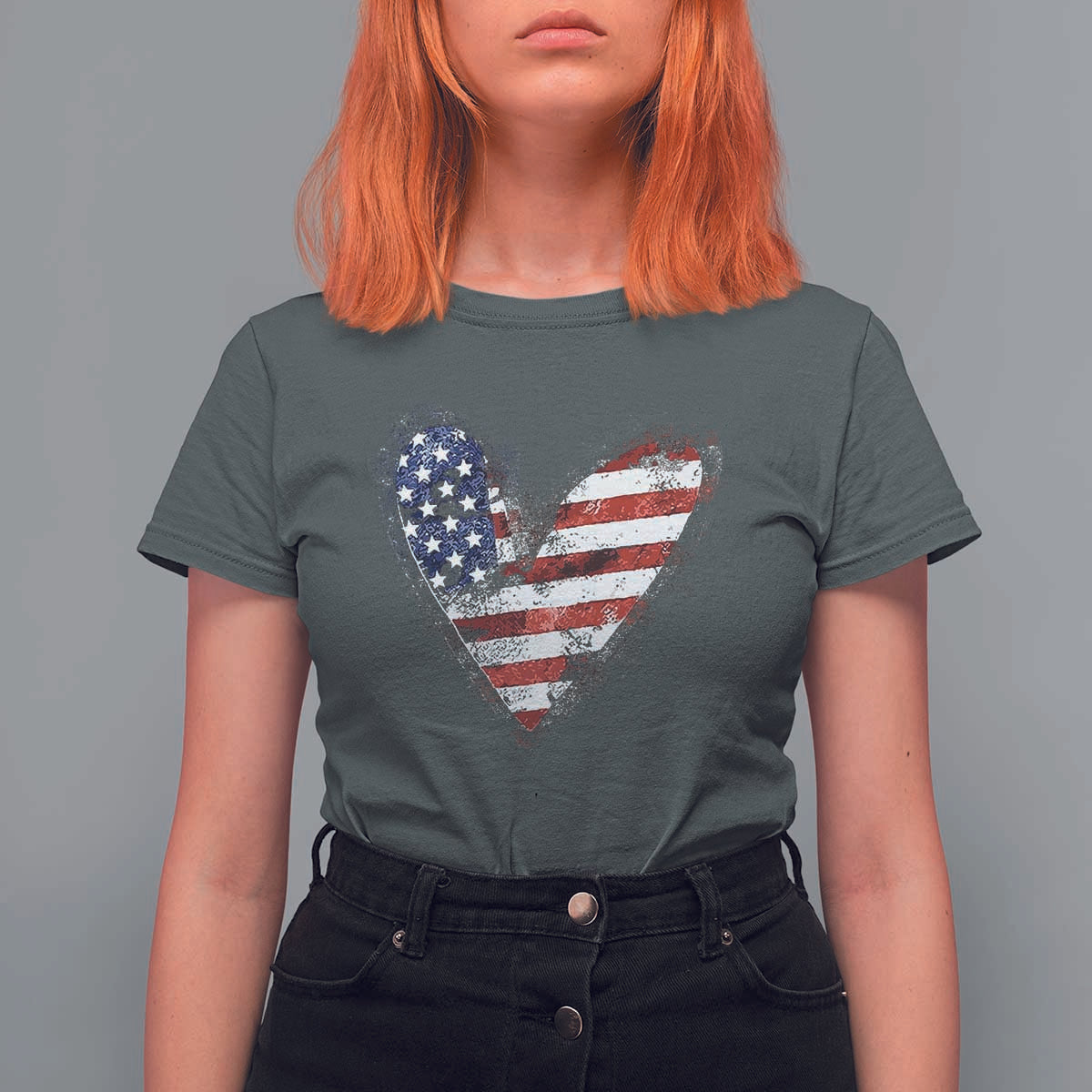 4th of July American Flag Heart USA Patriotic T Shirt For Women - Wonder Print Shop