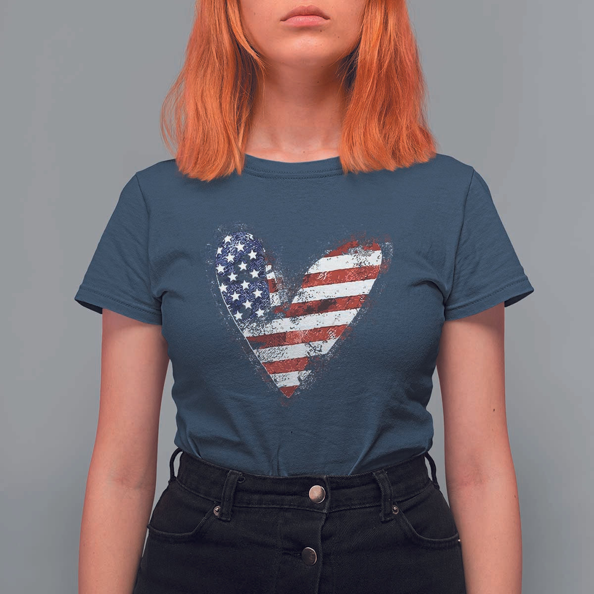 4th of July American Flag Heart USA Patriotic T Shirt For Women - Wonder Print Shop