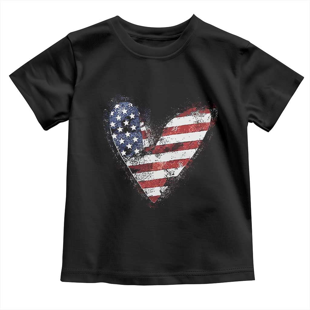 4th of July American Flag Heart USA Patriotic Toddler T Shirt - Wonder Print Shop