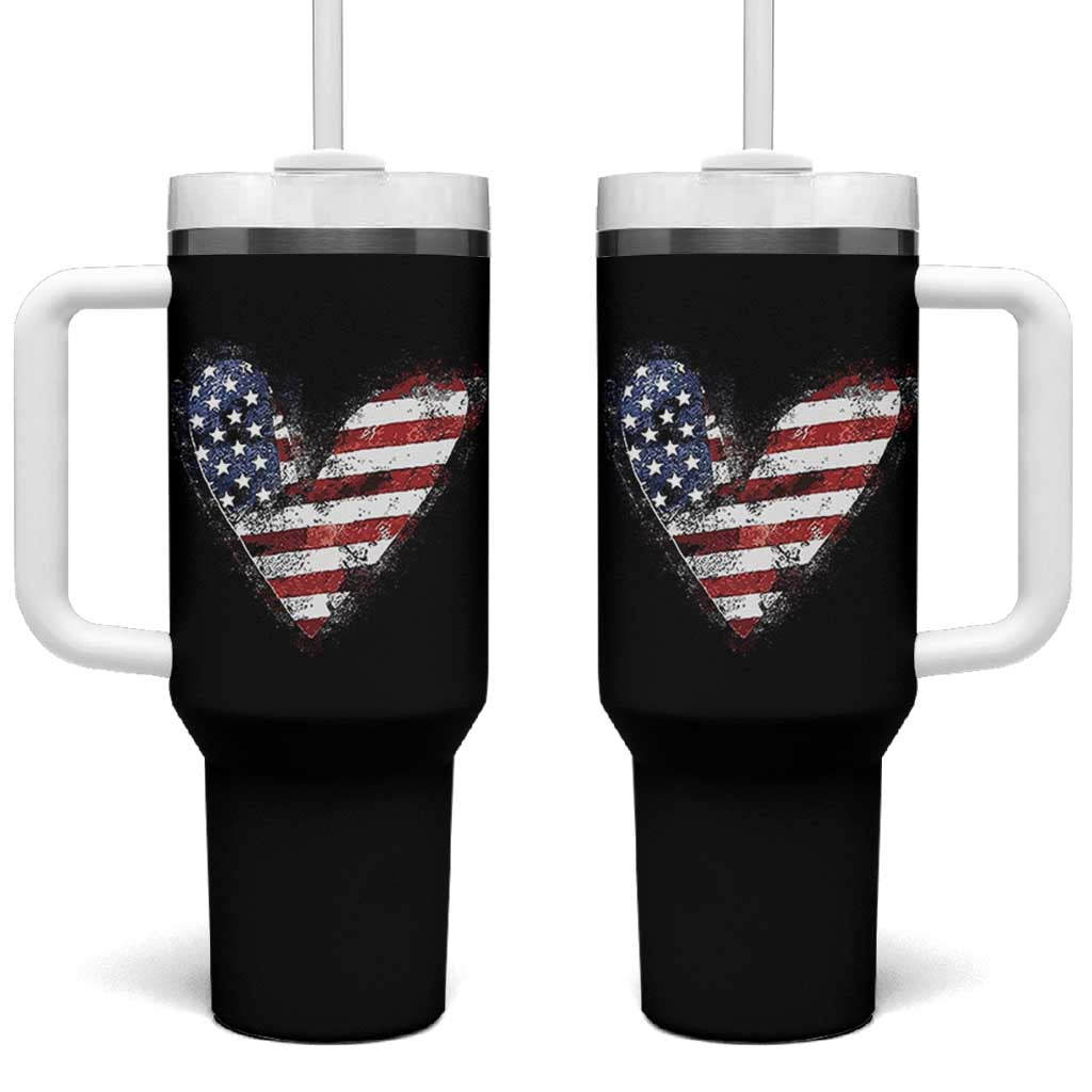 4th of July American Flag Heart USA Patriotic Tumbler With Handle - Wonder Print Shop