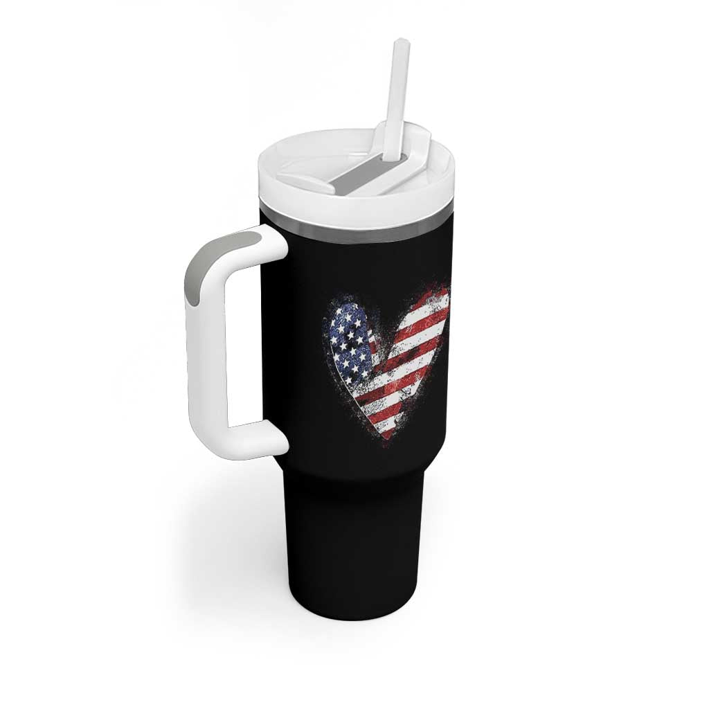4th of July American Flag Heart USA Patriotic Tumbler With Handle - Wonder Print Shop