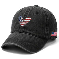 4th of July American Flag Heart USA Patriotic Washed Cotton Baseball Cap
