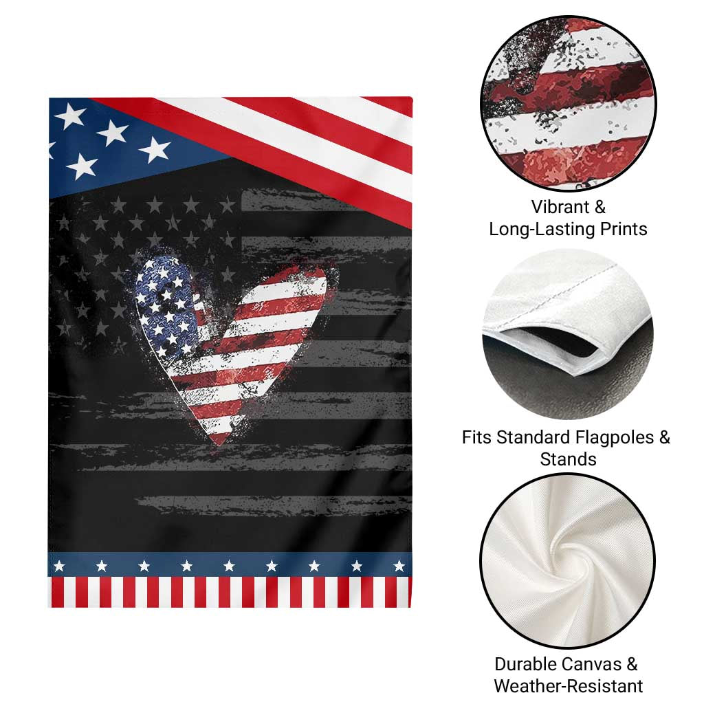 4th of July American Flag Heart USA Patriotic Garden Flag