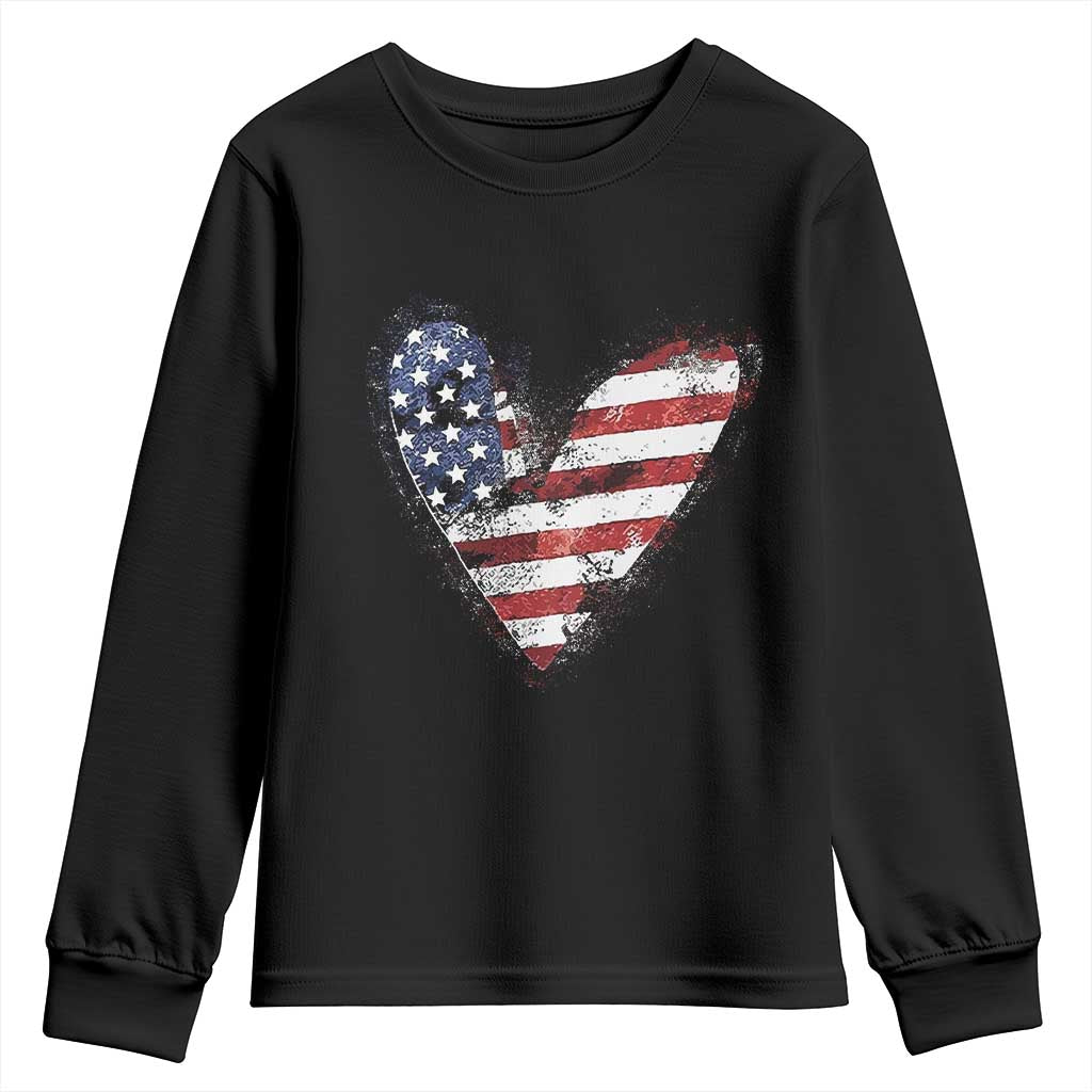 4th of July American Flag Heart USA Patriotic Youth Sweatshirt - Wonder Print Shop