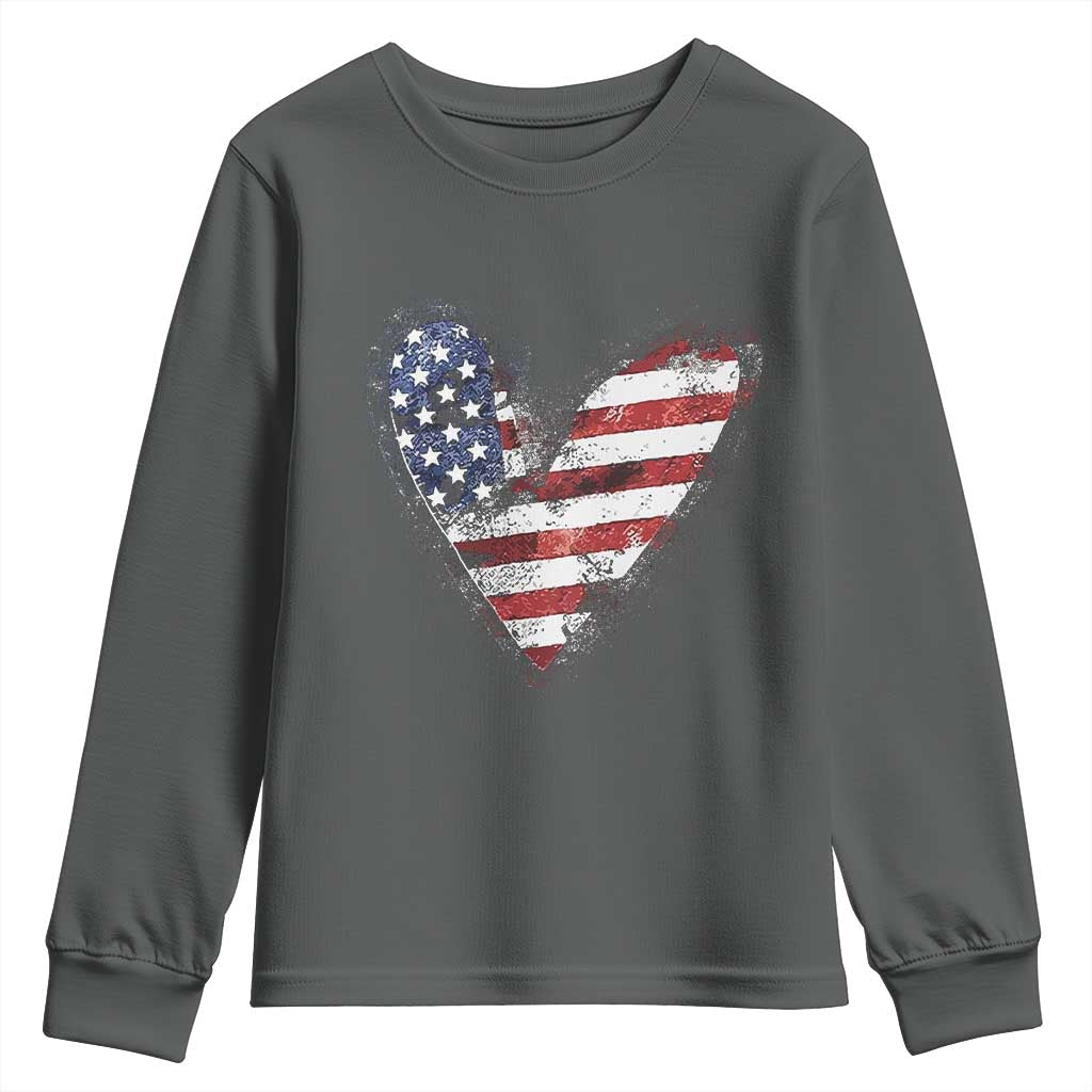 4th of July American Flag Heart USA Patriotic Youth Sweatshirt - Wonder Print Shop