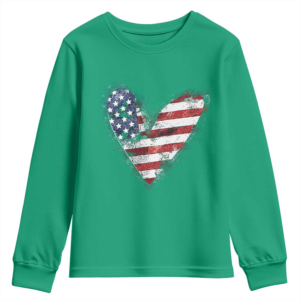 4th of July American Flag Heart USA Patriotic Youth Sweatshirt - Wonder Print Shop