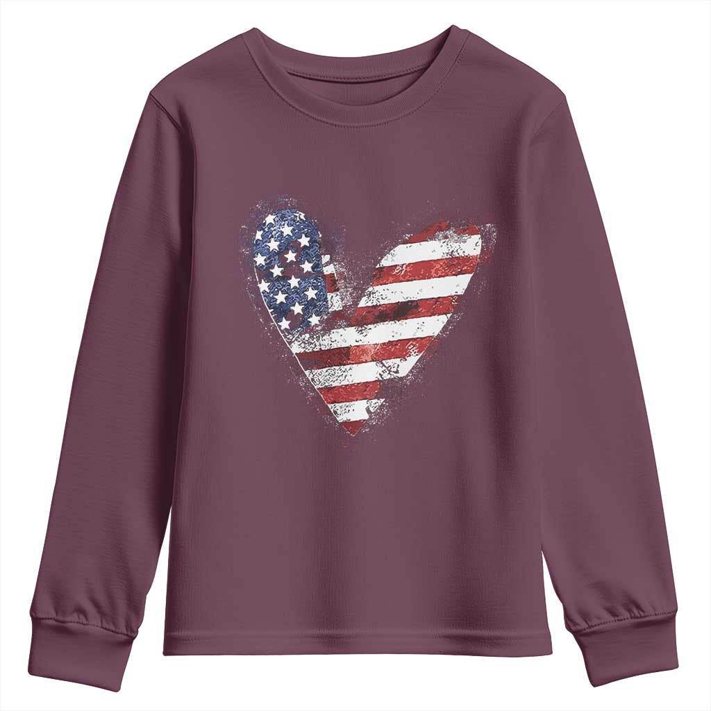 4th of July American Flag Heart USA Patriotic Youth Sweatshirt - Wonder Print Shop