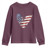 4th of July American Flag Heart USA Patriotic Youth Sweatshirt - Wonder Print Shop