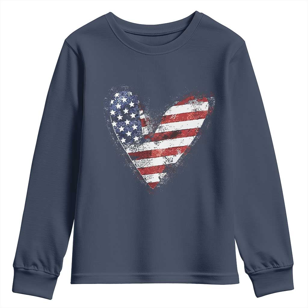 4th of July American Flag Heart USA Patriotic Youth Sweatshirt - Wonder Print Shop