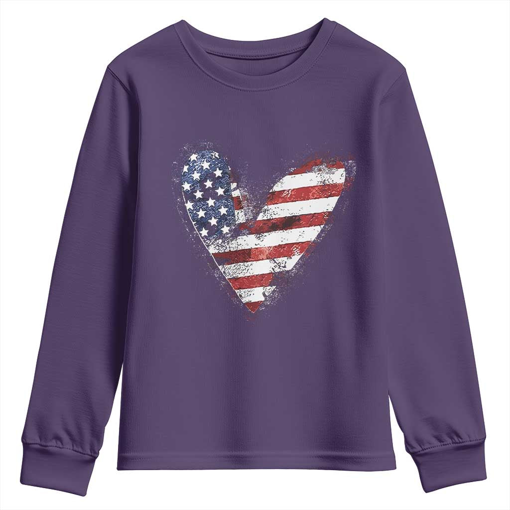 4th of July American Flag Heart USA Patriotic Youth Sweatshirt - Wonder Print Shop