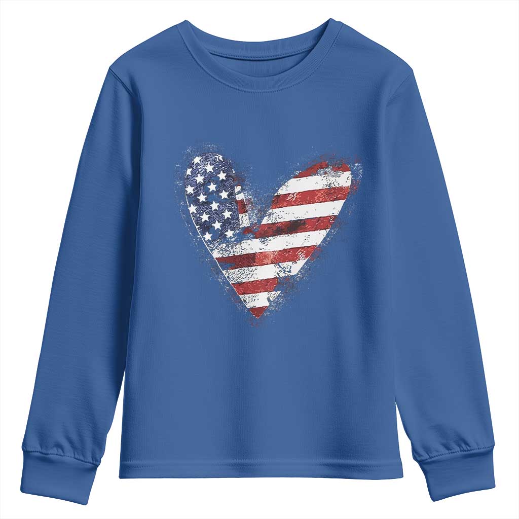 4th of July American Flag Heart USA Patriotic Youth Sweatshirt - Wonder Print Shop
