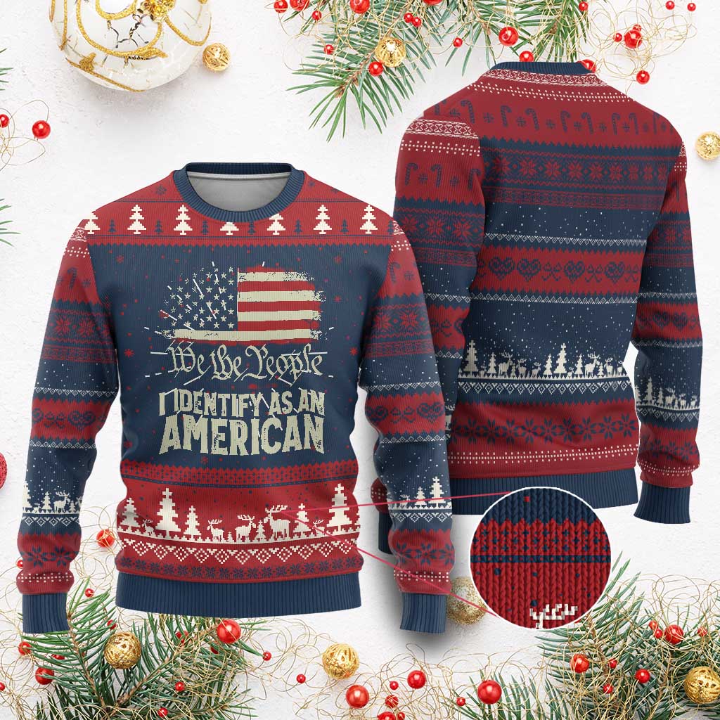 Funny I Identify As An American Knitted Sweatshirt 4th Of July American Flag - Wonder Print Shop