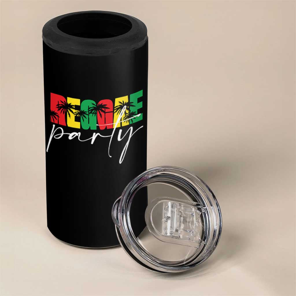 Reggae Party 4 in 1 Can Cooler Tumbler Rastafari Jamaican Palm Tree Music - Wonder Print Shop