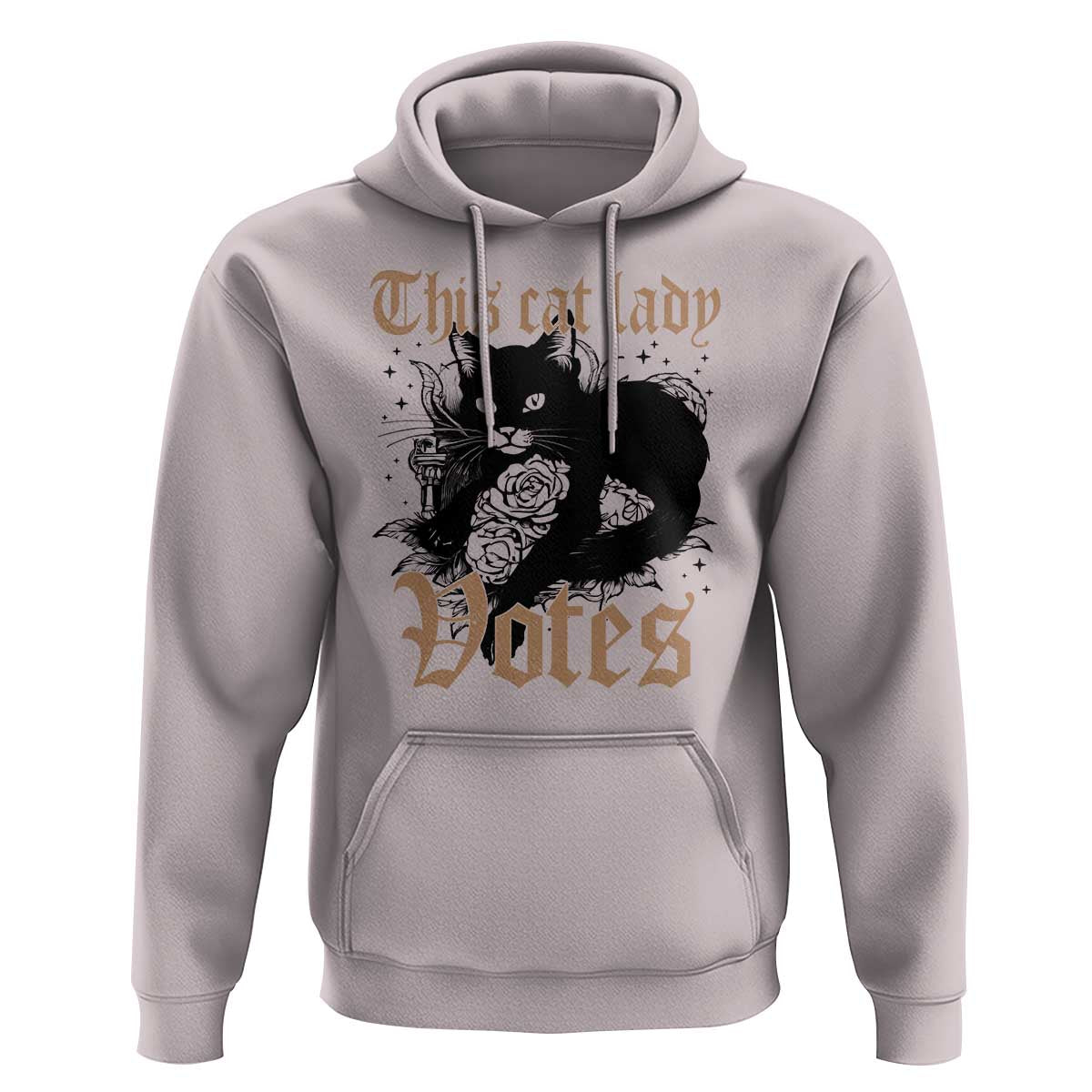 This Cat Lady Votes Hoodie Black Cat For Harris This Cat Lady Votes Vintage Roses - Wonder Print Shop