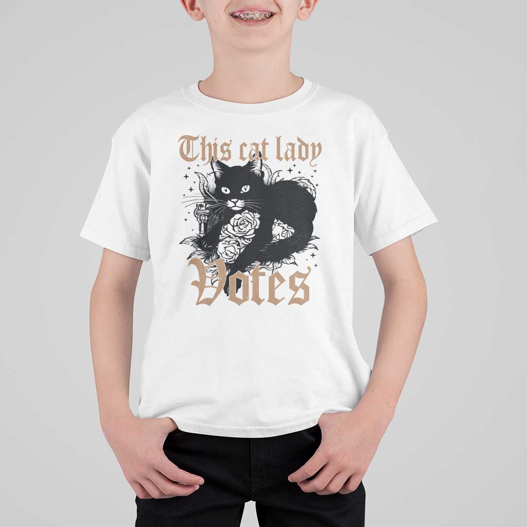 This Cat Lady Votes T Shirt For Kid Black Cat For Harris This Cat Lady Votes Vintage Roses - Wonder Print Shop