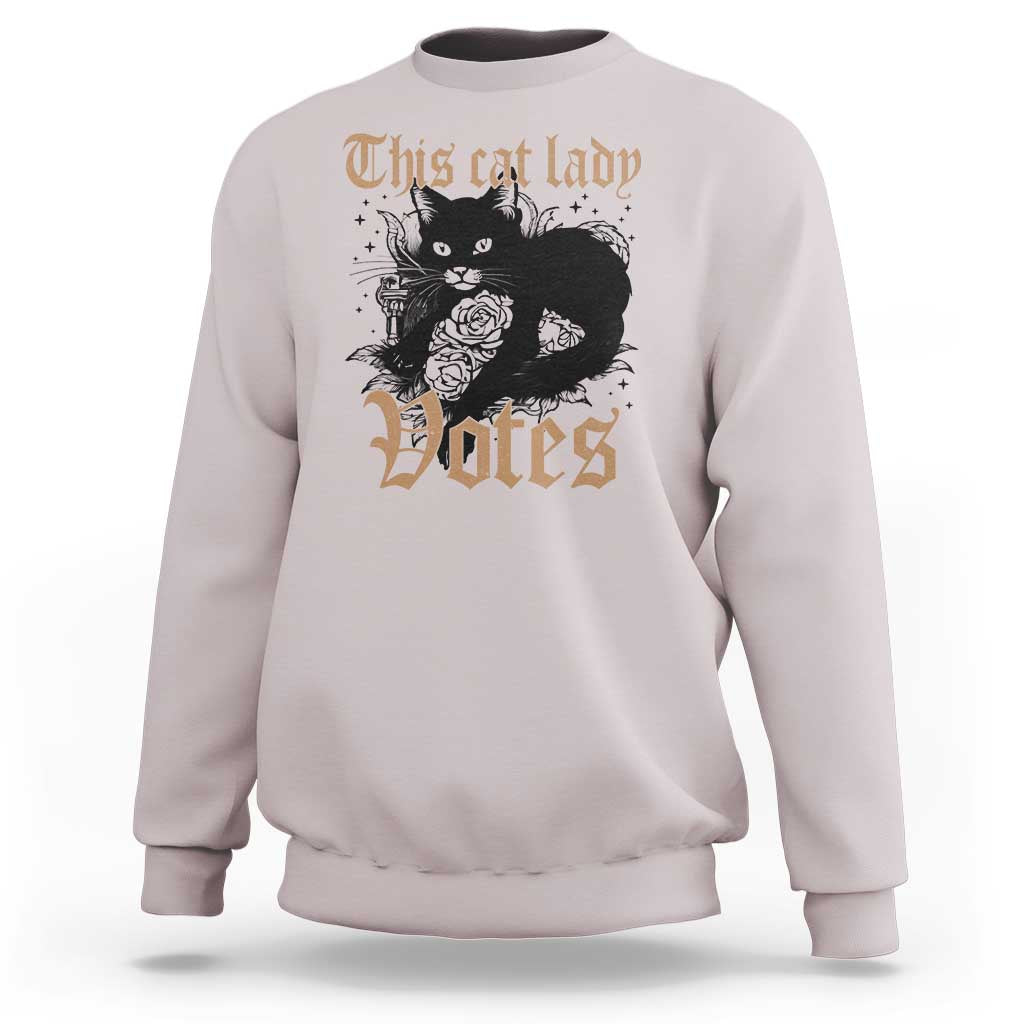 This Cat Lady Votes Sweatshirt Black Cat For Harris This Cat Lady Votes Vintage Roses - Wonder Print Shop