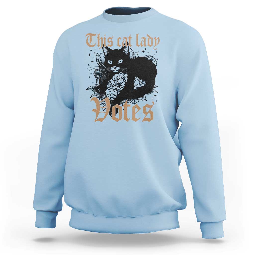 This Cat Lady Votes Sweatshirt Black Cat For Harris This Cat Lady Votes Vintage Roses - Wonder Print Shop