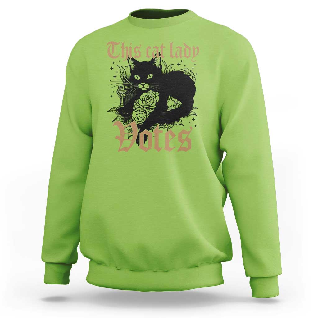This Cat Lady Votes Sweatshirt Black Cat For Harris This Cat Lady Votes Vintage Roses - Wonder Print Shop