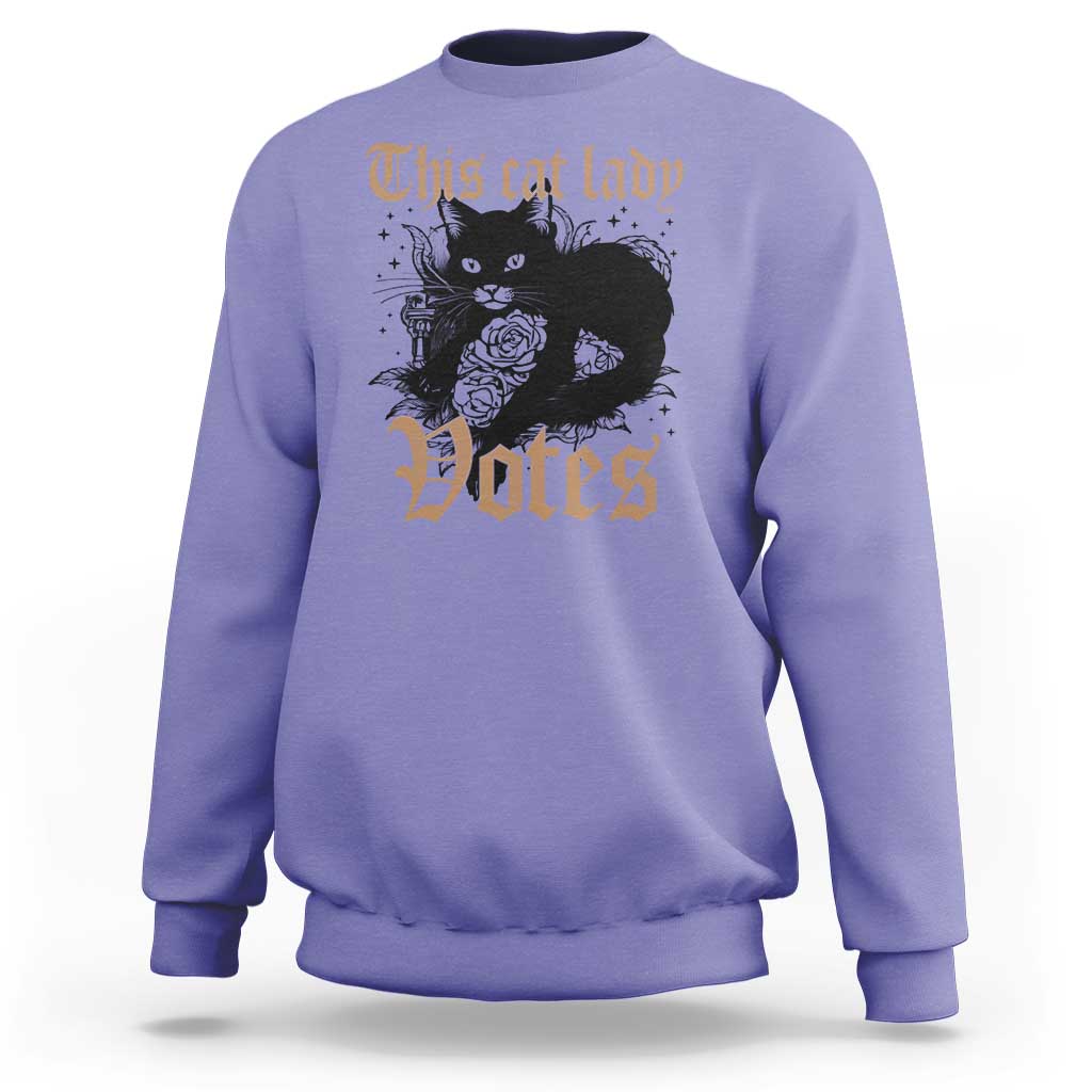 This Cat Lady Votes Sweatshirt Black Cat For Harris This Cat Lady Votes Vintage Roses - Wonder Print Shop