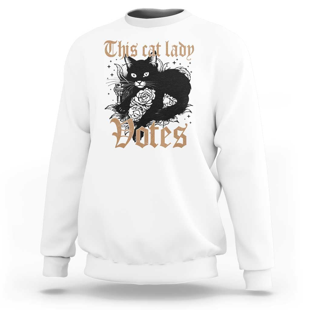 This Cat Lady Votes Sweatshirt Black Cat For Harris This Cat Lady Votes Vintage Roses - Wonder Print Shop