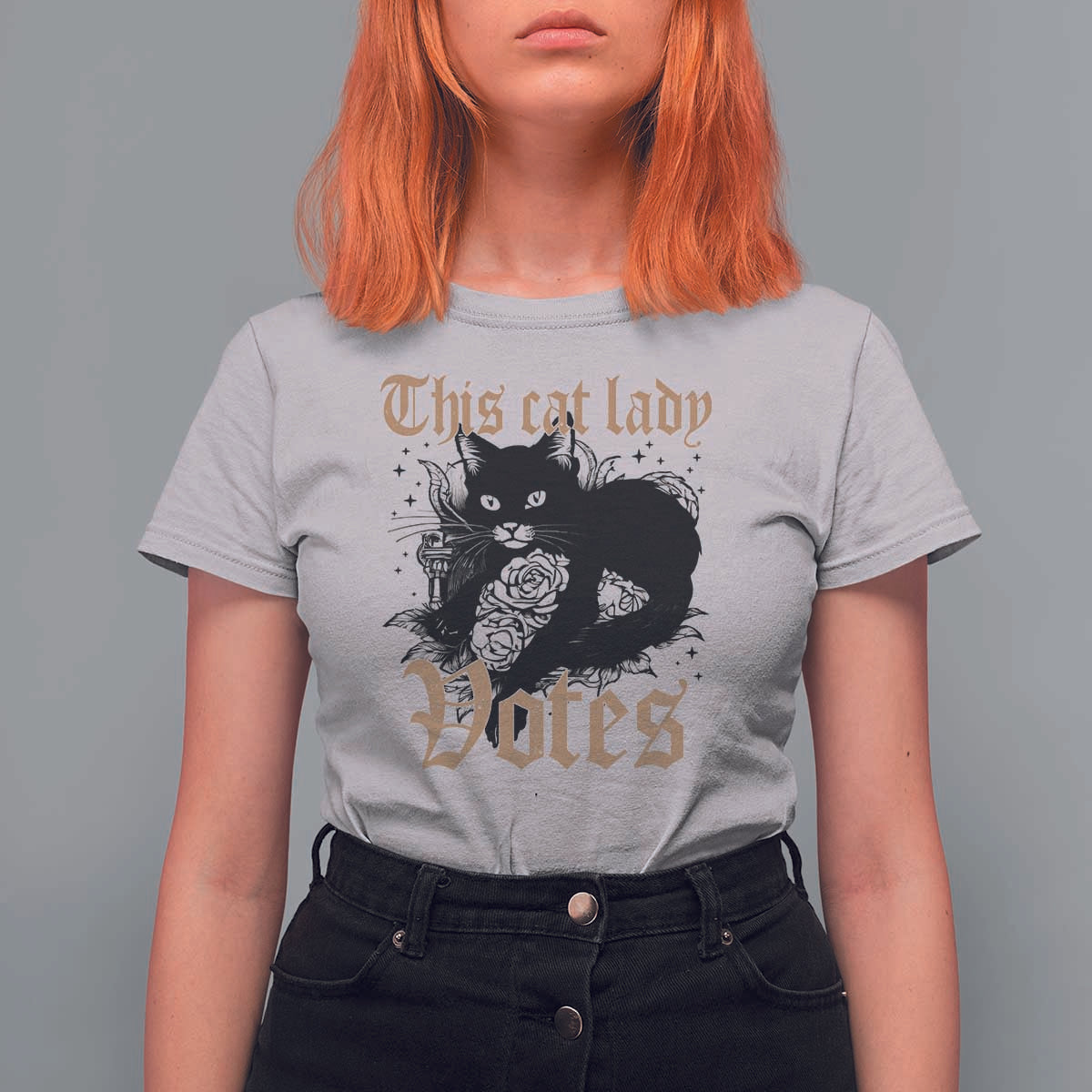 This Cat Lady Votes T Shirt For Women Black Cat For Harris This Cat Lady Votes Vintage Roses - Wonder Print Shop